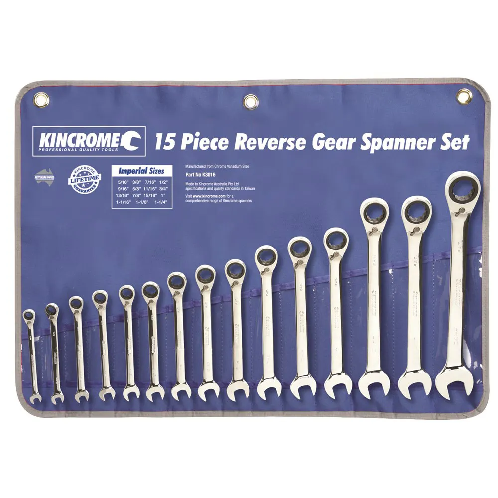 KINCROME 15 Piece Combination Gear Spanner Set - Imperial Reversible K3016