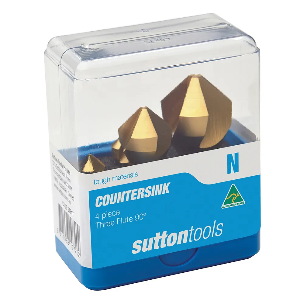 SUTTON 4 Piece 10-28mm 90-deg 3-Flute Bit HSS TiN Countersink Metal Set C106STF1T
