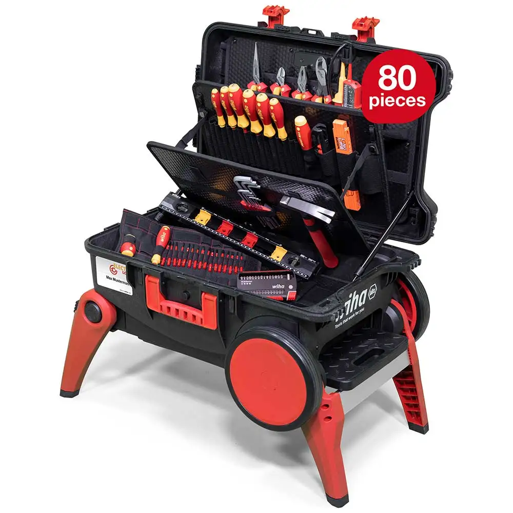 WIHA XXL4 Electricians Rolling Tool Case C/W 80 Tools 45734