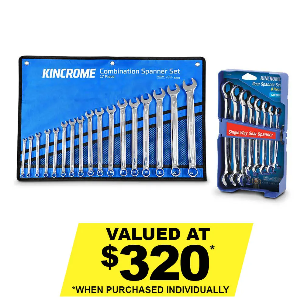 KINCROME 17 Piece 8-19mm Metric R/OE Spanner Bundle W/Bonus Ratchet 8 Piece - P3022