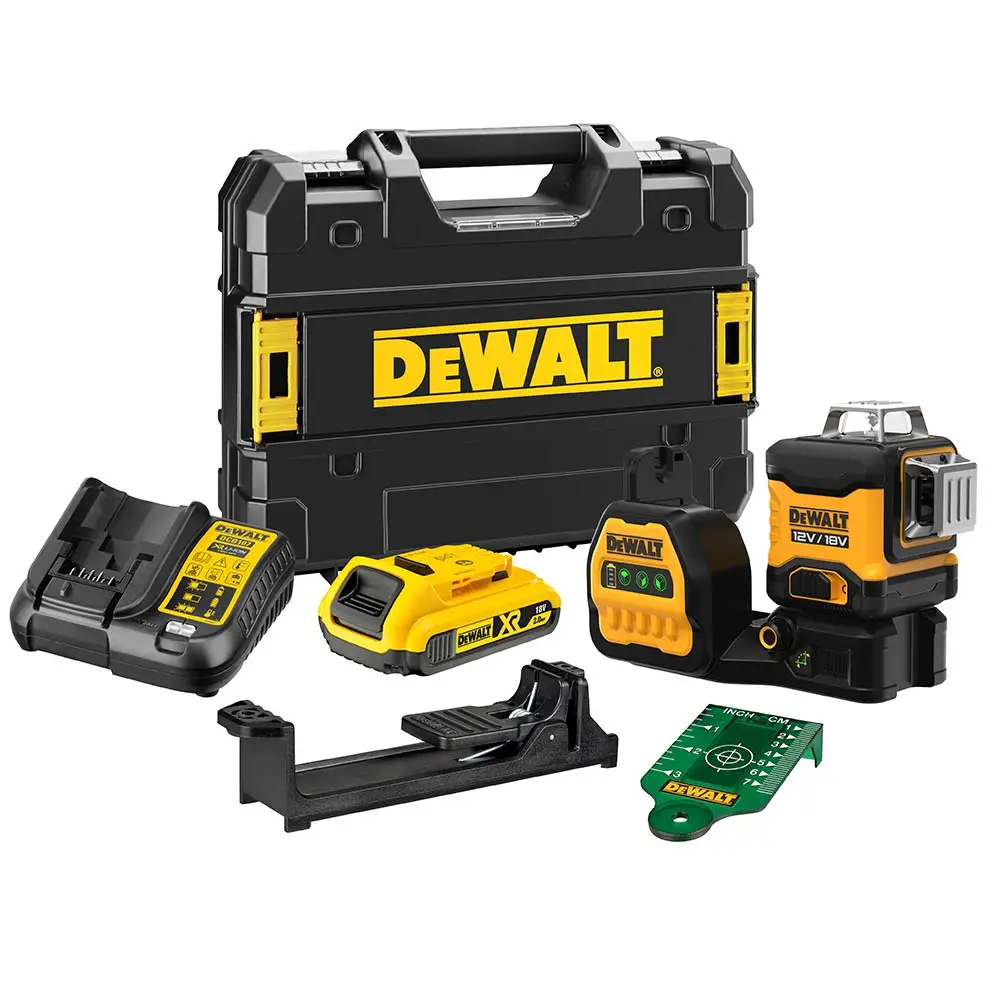 DEWALT 18V 2.0Ah 3x360 Degree Green Beam Multi-Line Laser Level Kit DCE089D1G18-XE