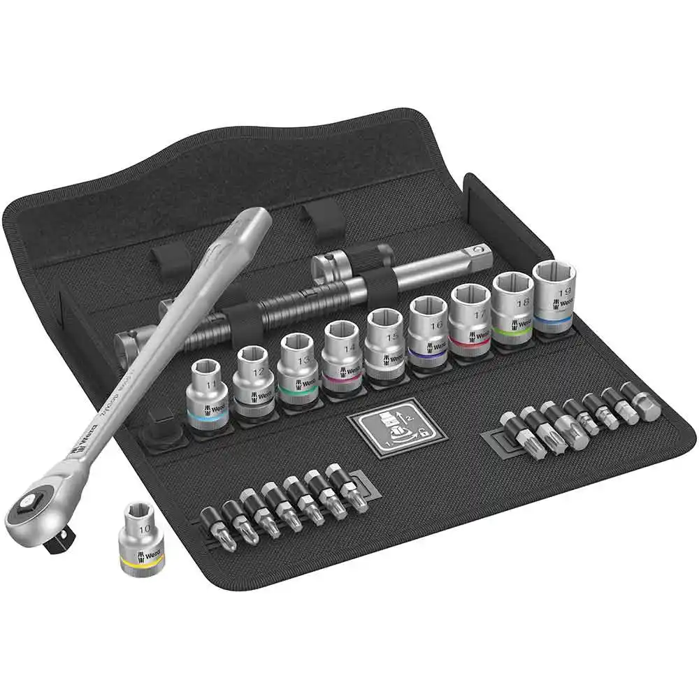 WERA 1/2" Metric Socket Set with Bits, Extender and Adapter - 28 Piece WER004077