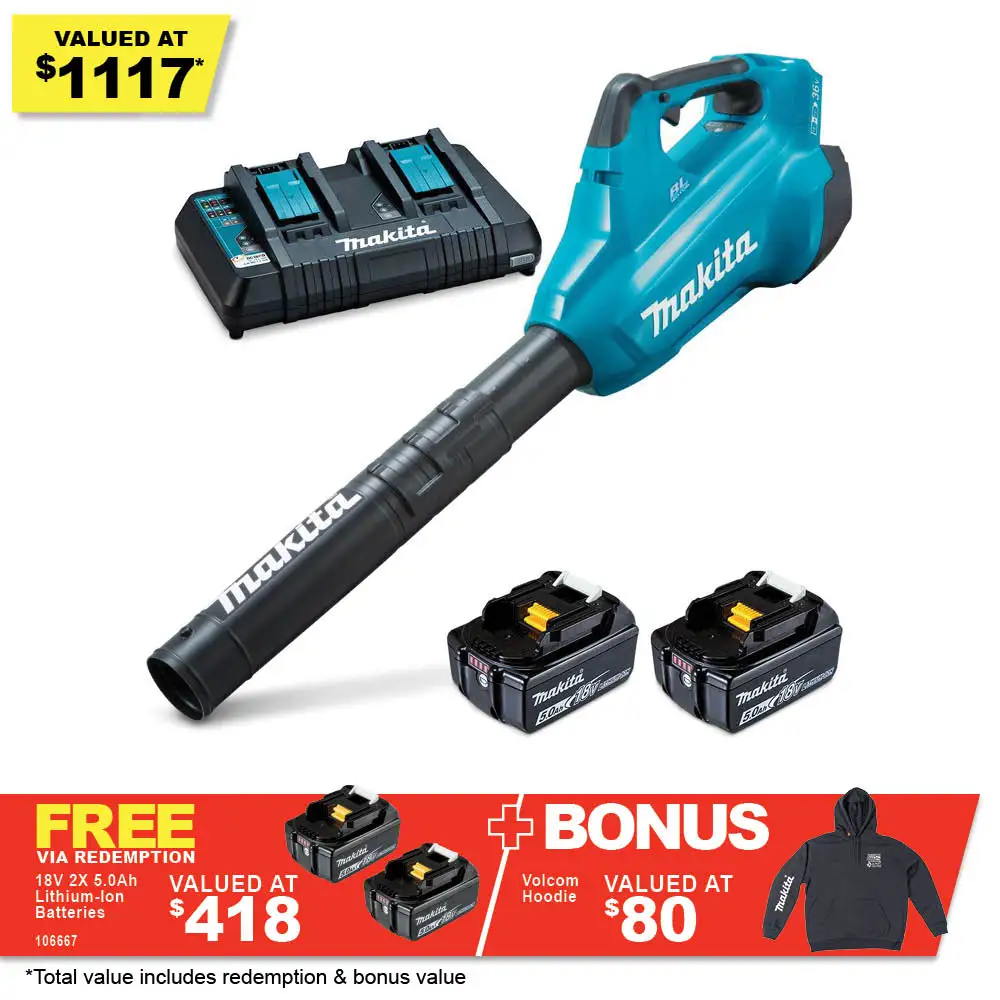 MAKITA 36V (2x18V) Brushless 2x5.0Ah Turbo Blower Kit DUB362PT2