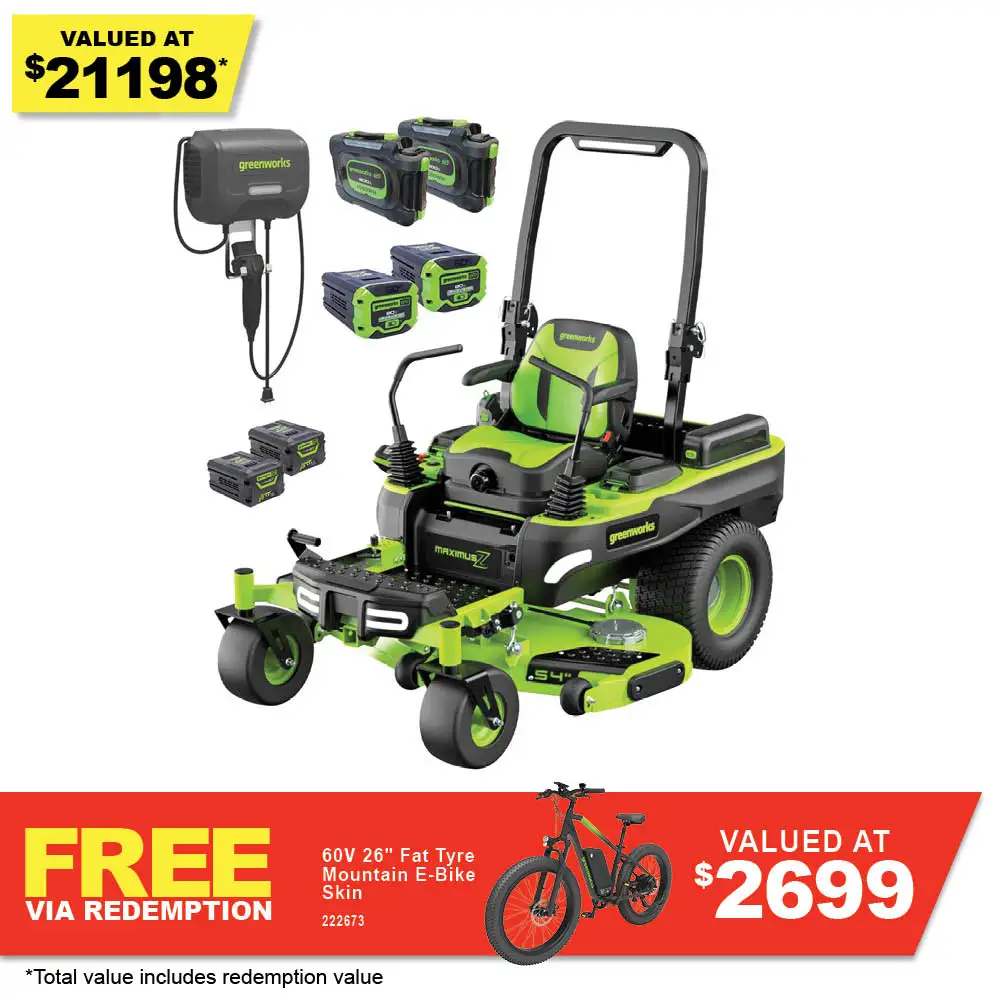 GREENWORKS 60V 54Inch 2 x 4.0Ah/2 x 8.0Ah/2 x 20.0Ah Ride On Mower Kit 7405007AU