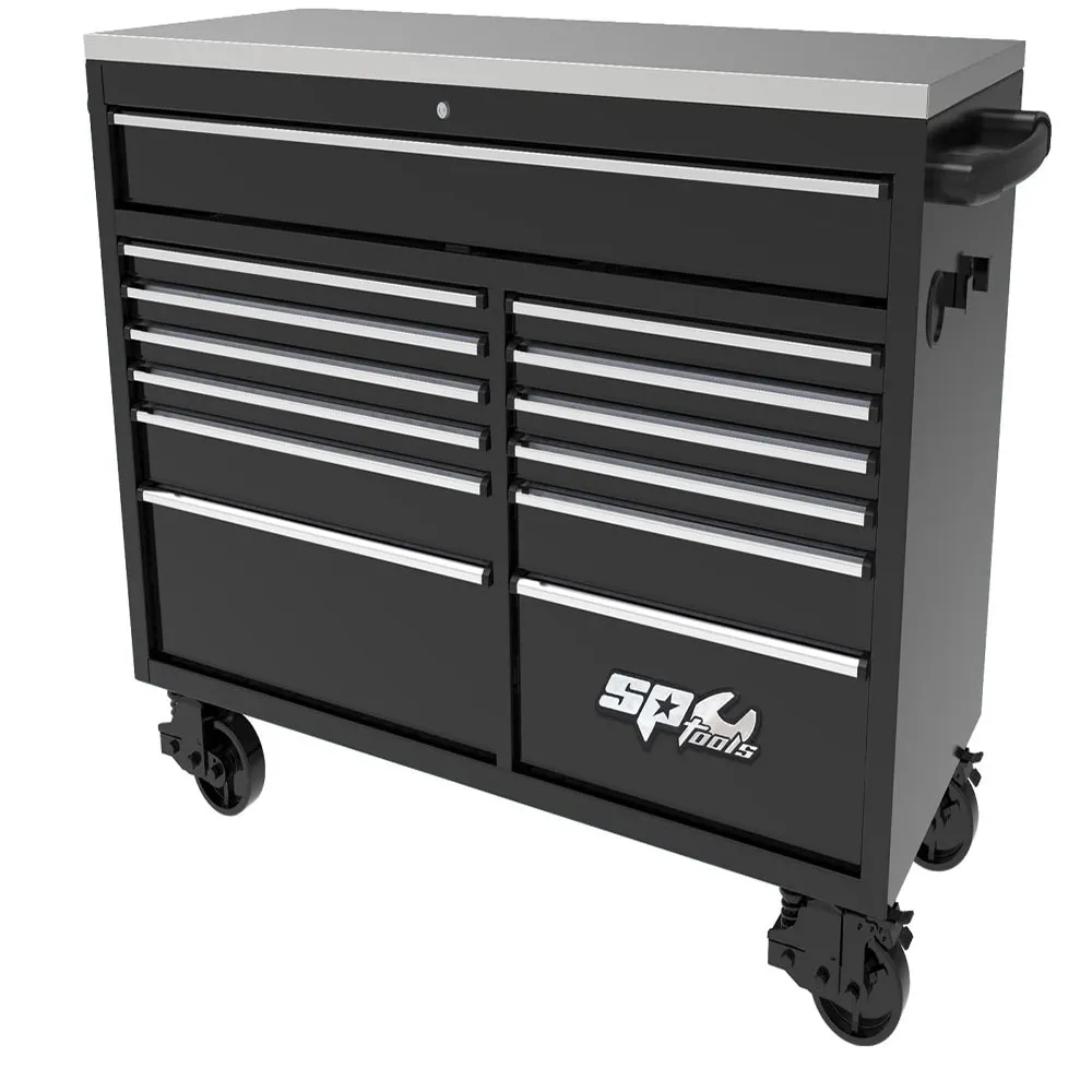 SP TOOLS 59inch USA Sumo Series Wide Roller Cabinet - 13 Drawer - Black/Chrome SP44725
