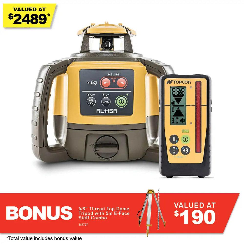 TOPCON RL-H5A Rotary Laser with Slope Rechargeable with Premium LS100D Receiver 1021200-10