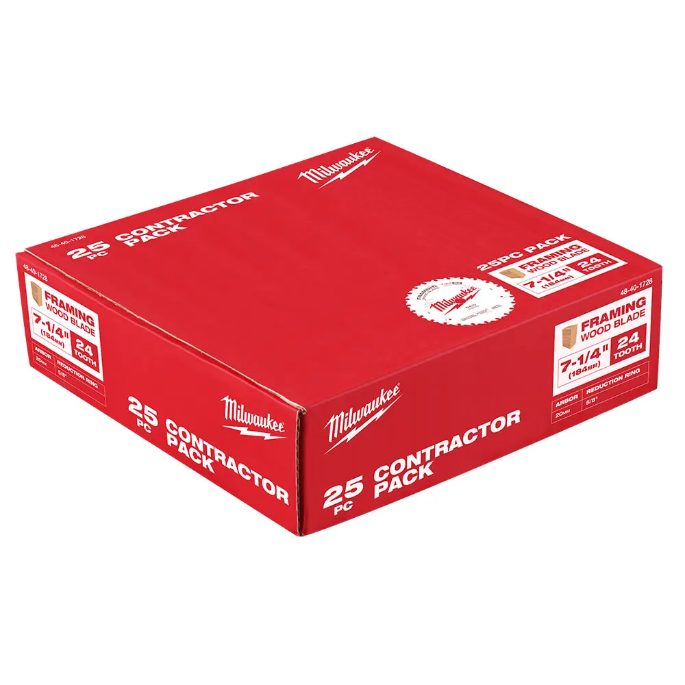MILWAUKEE 184mm 7-1/4" 24T Wood Circular Saw Blade Framing Contractor Pack - 25 Piece 48401728