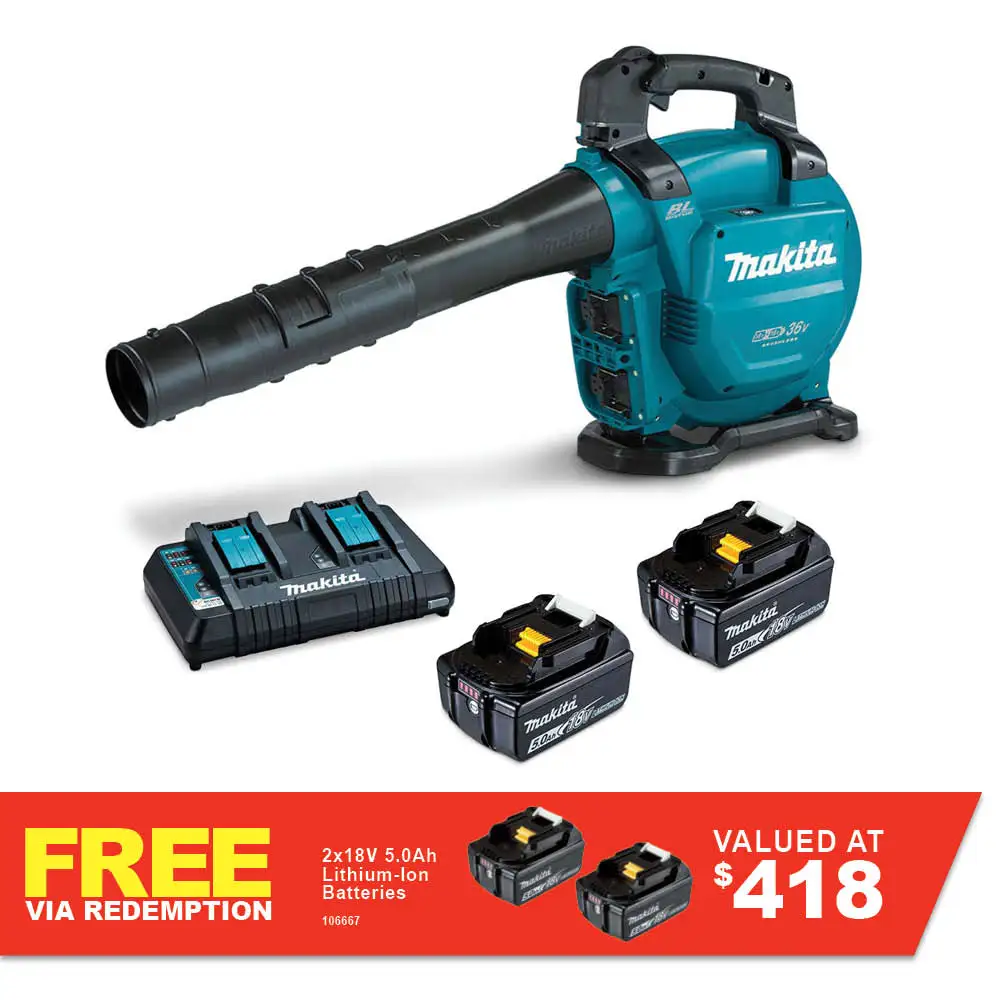 MAKITA 36V (18Vx2) Brushless 2 x 5.0Ah Blower/Vacuum Kit DUB363PT2V