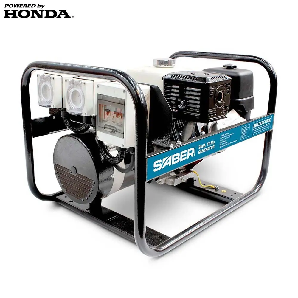 SABER 6400W 13.5hp Petrol Generator with Honda GX-390 and IP66 15A Sockets SABGENO8BP