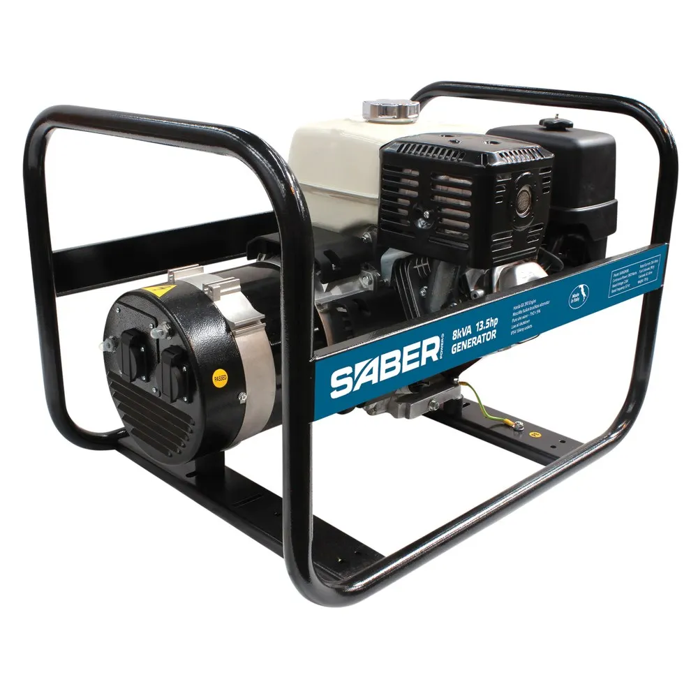 SABER 6400W 13.5hp Petrol Generator with Honda GX-390 and IP44 15A Sockets SABGENO8