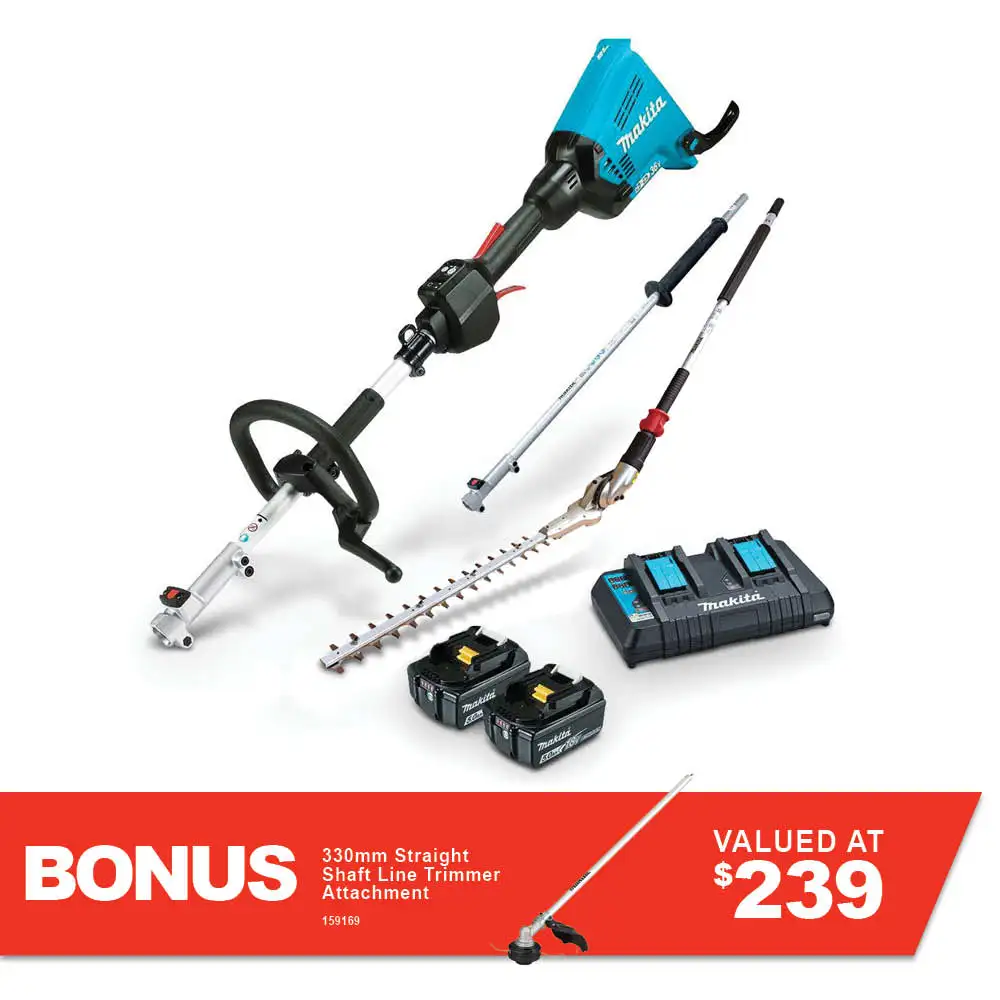 MAKITA 36V Brushless 2 x 5.0Ah Multi-Function Powerhead & Hedge Trimmer Kit DUX60PHPT2-B