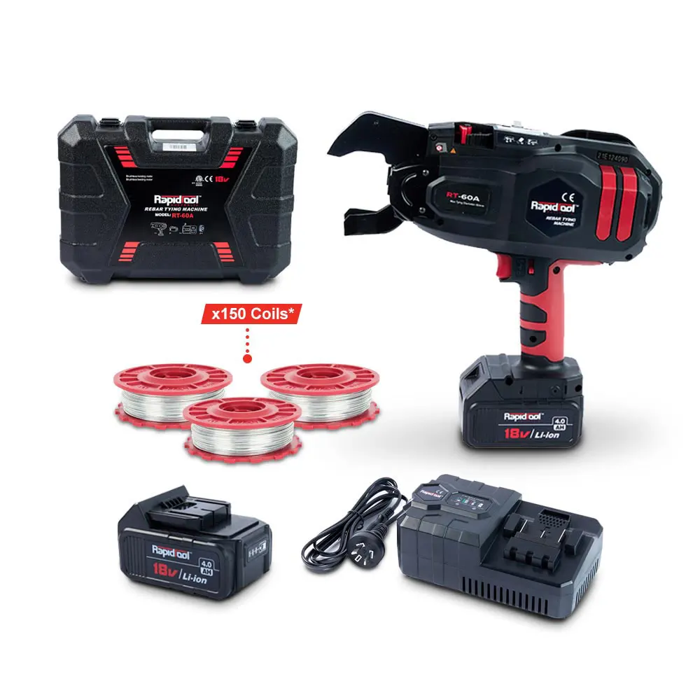 RAPIDTOOL 18V 2 x 4.0Ah 60mm Rebar Tying Tool Kit w/ 150 Coils TWG-150B