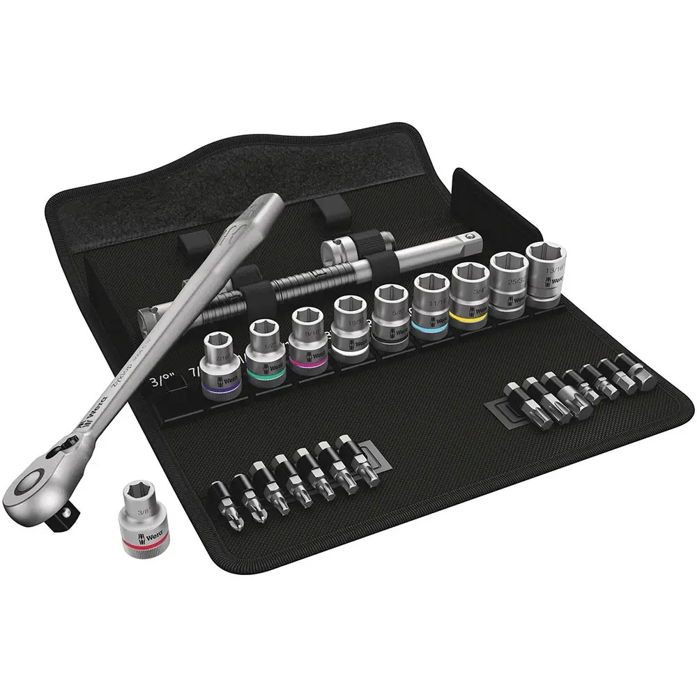 WERA 8100 SC 11 Zyklop Metal Ratchet Set w/ Switch Lever, 1/2" DR, Imperial - 28 Piece WER004081