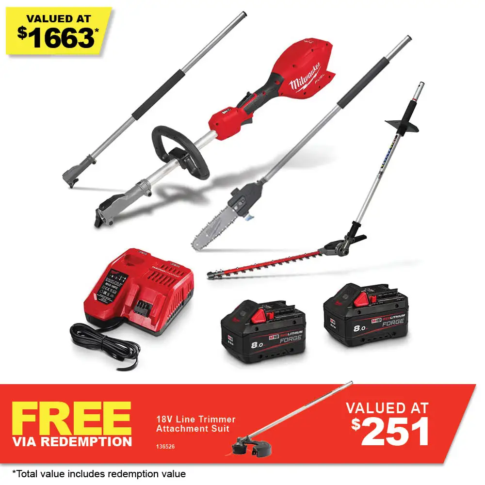 MILWAUKEE 18V REDLITHIUM FORGE 2 x 8.0Ah Outdoor Power Head Power Pack Kit M18FOPHPP3A2802F