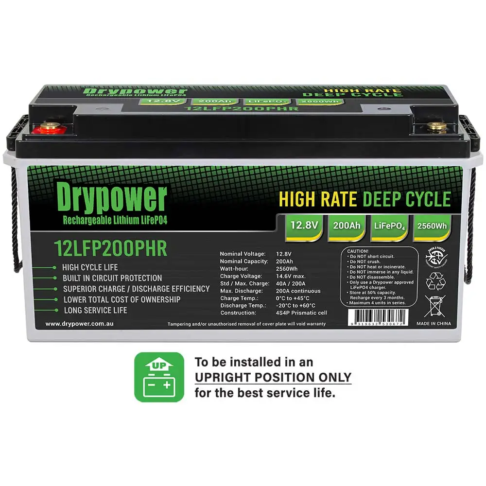 DRYPOWER 12V 200AH High Rate Discharge Lithium Battery HB08-12LFP200PHR