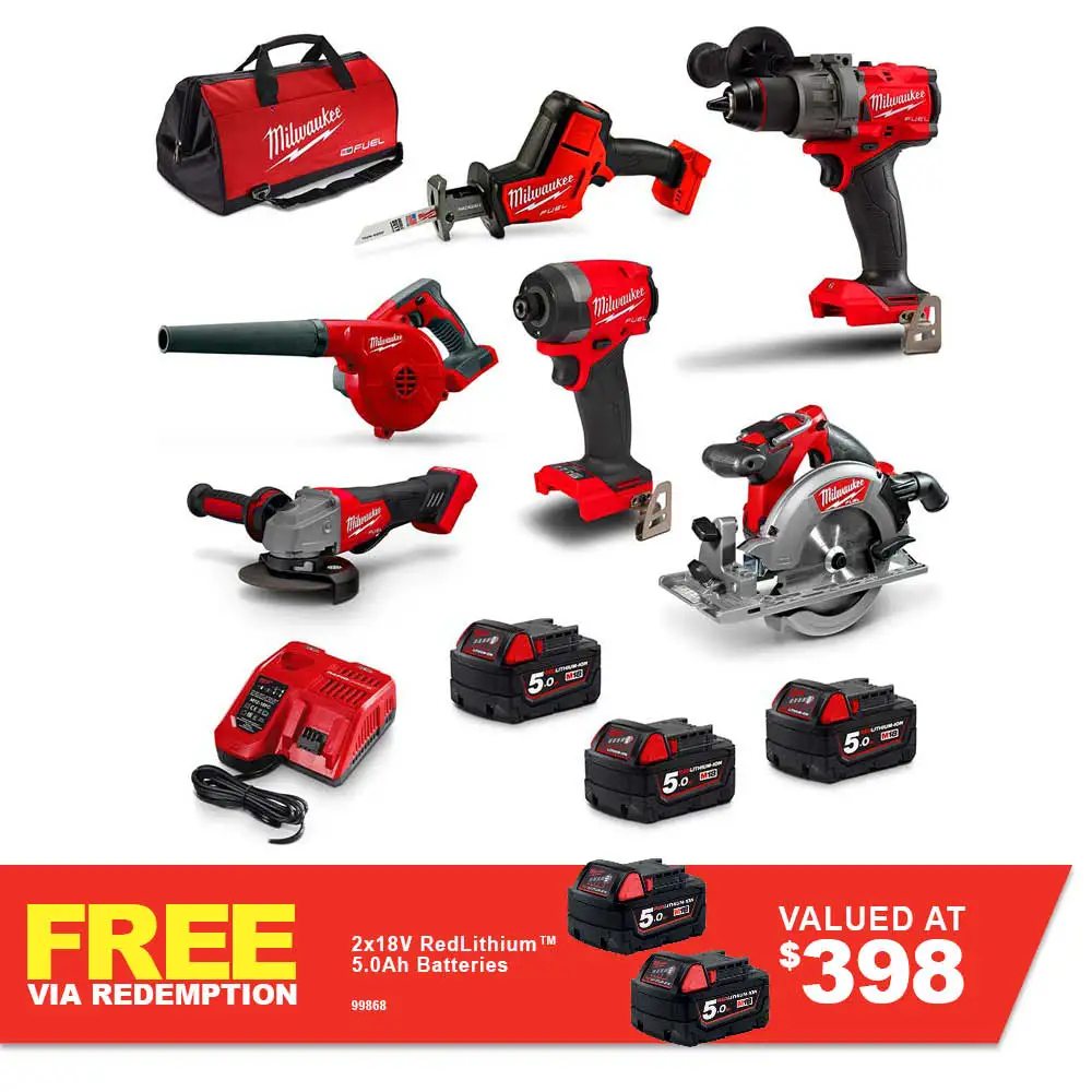MILWAUKEE 18V FUEL 6 Piece 3 x 5.0Ah Combo Kit Power Pack M18FPP6A3503B