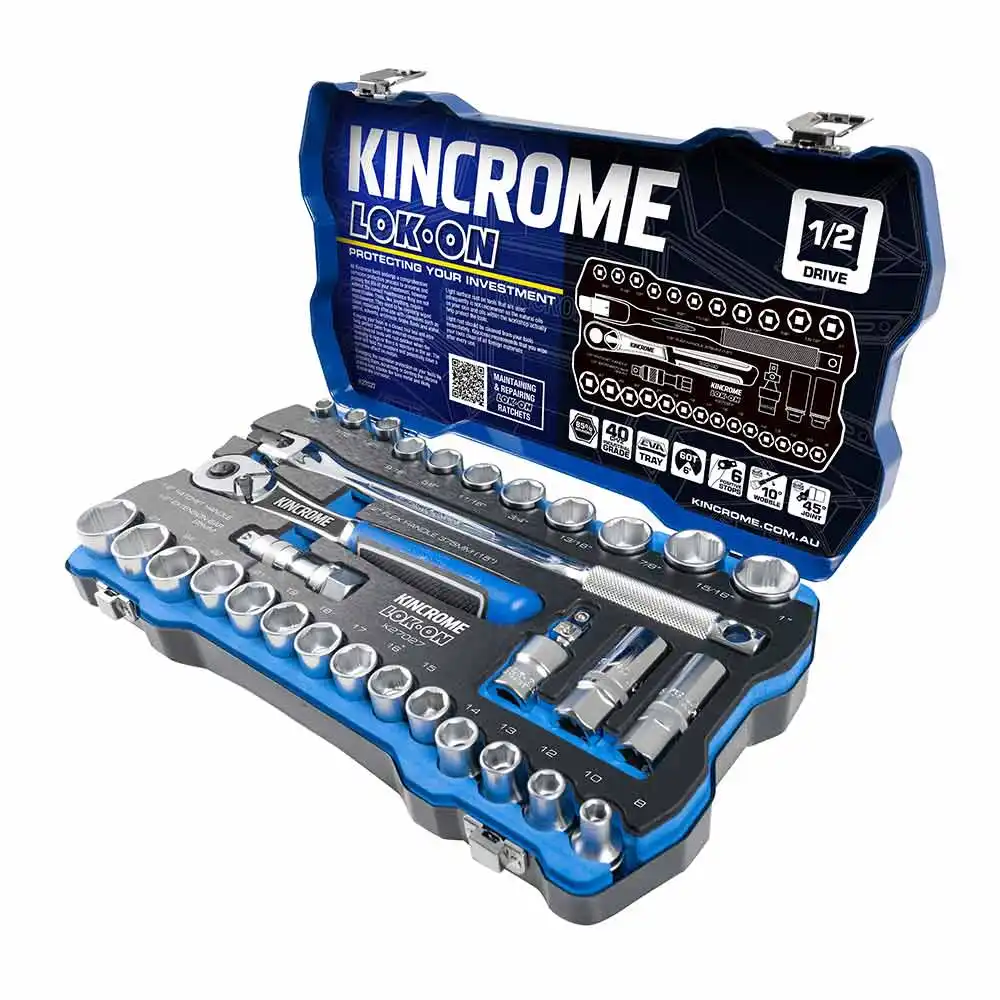 KINCROME LOK-ON 1/2" Drive Socket Set Metric & Imperial 31 Piece K27027