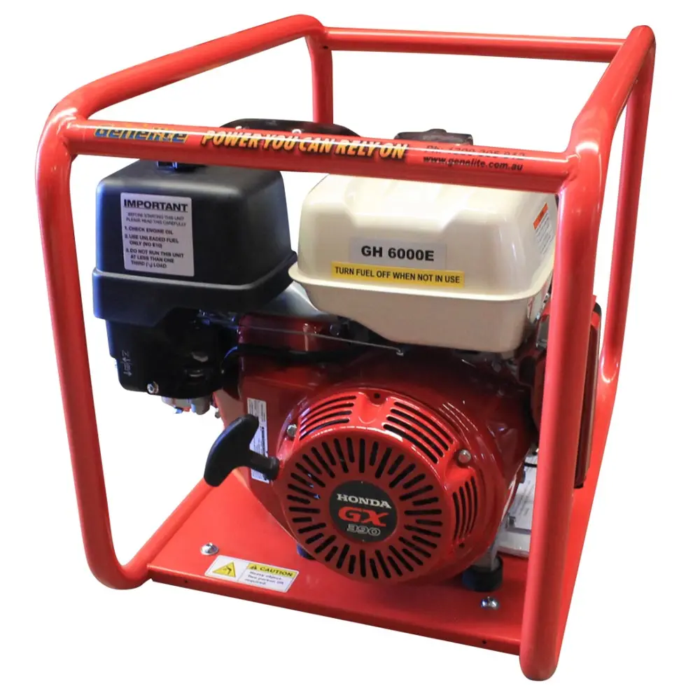 GENELITE 7.5kVA HONDA Petrol Generator Recoil/Key Start Single Phase Worksafe Compliant GH6000EH