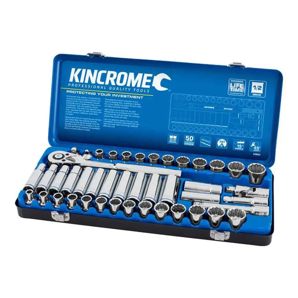 KINCROME 1/2" Drive Socket Set Deep/Standard Metric & Imperial 45 Piece K28024
