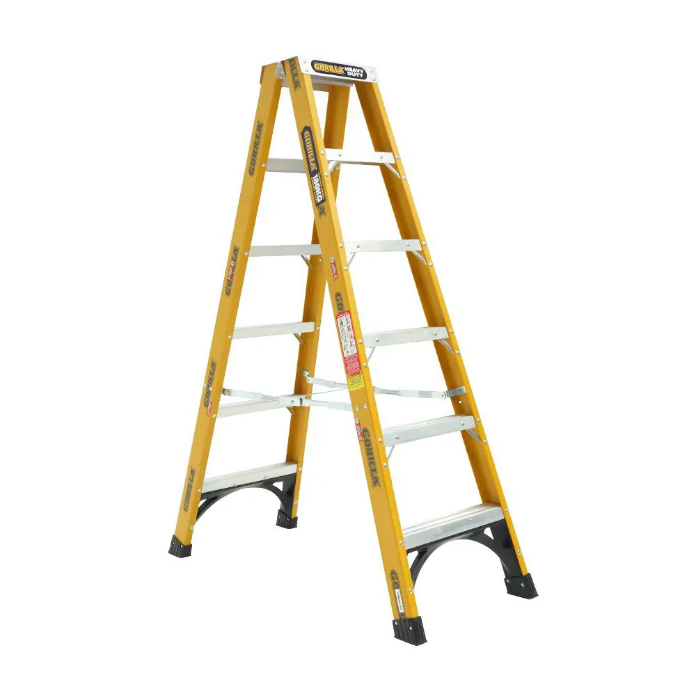 GORILLA 1.8m 180kg Heavy-Duty Fibreglass Double Sided Step Ladder FSM006-HD