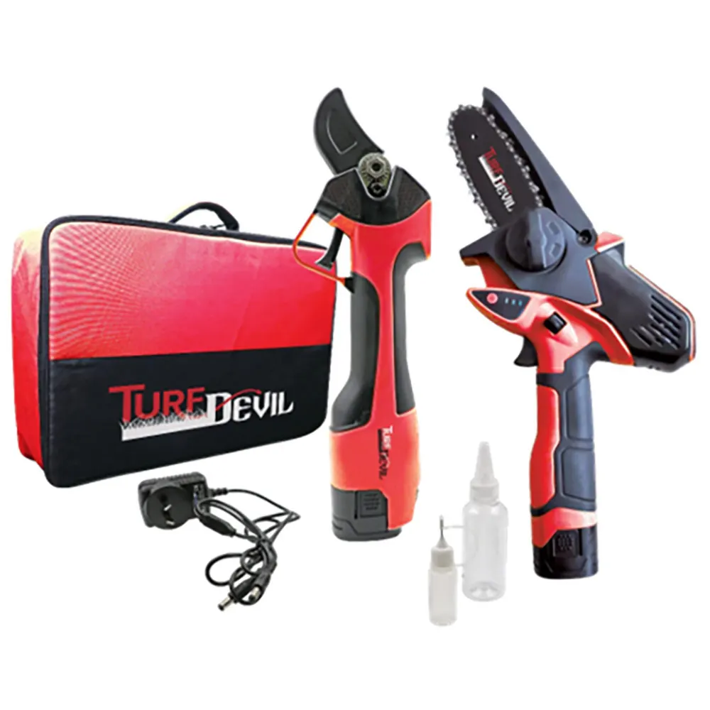 TURF DEVIL 14V 1.5AH Battery & Charger 4in & Shears Pruning Saw Kit TD7758