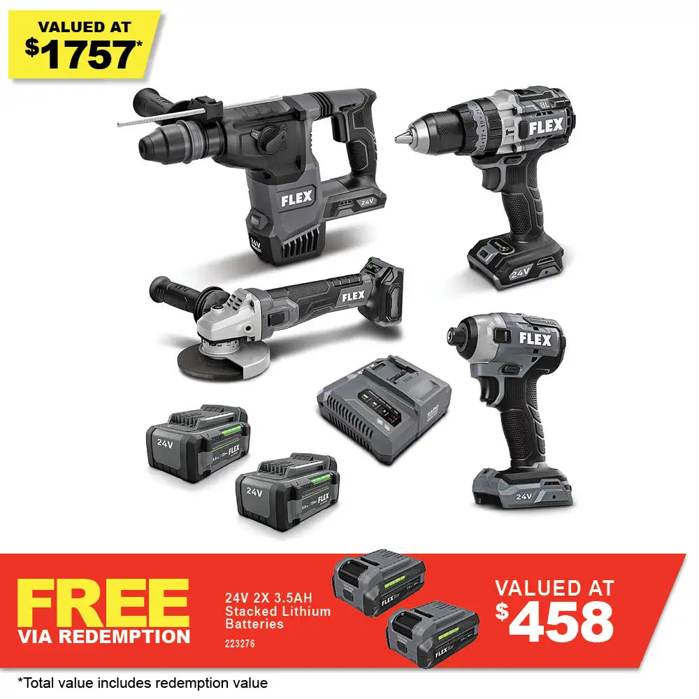 FLEX 24V Brushless 4 Piece 2 x 5.0AH Combo Kit FXMA405-2C