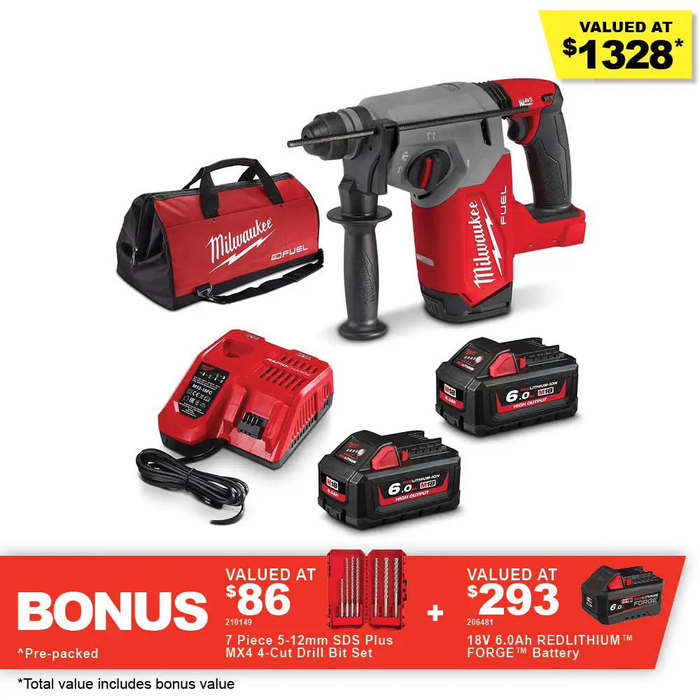 MILWAUKEE 18V 2 x 6.0Ah Rotary Hammer M18FHDB603FHB