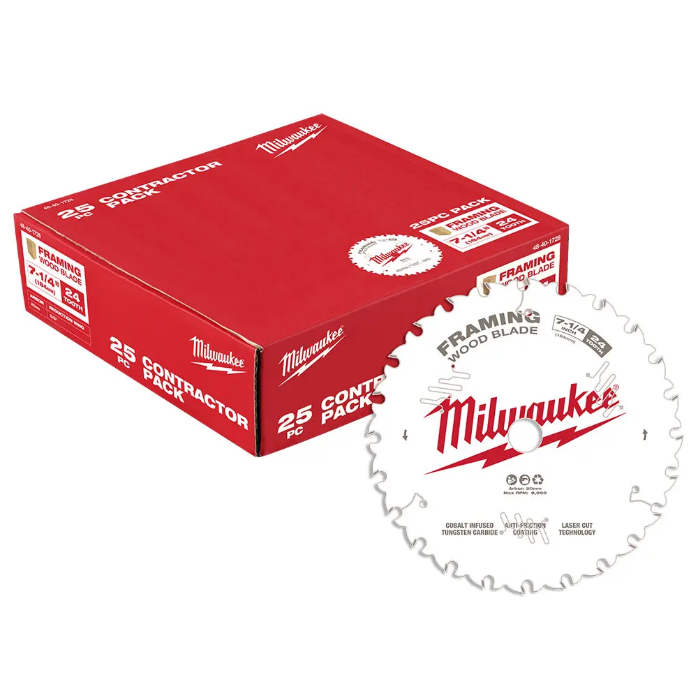 MILWAUKEE 184mm 7-1/4" 24T Wood Circular Saw Blade Framing Contractor Pack - 25 Piece 48401728