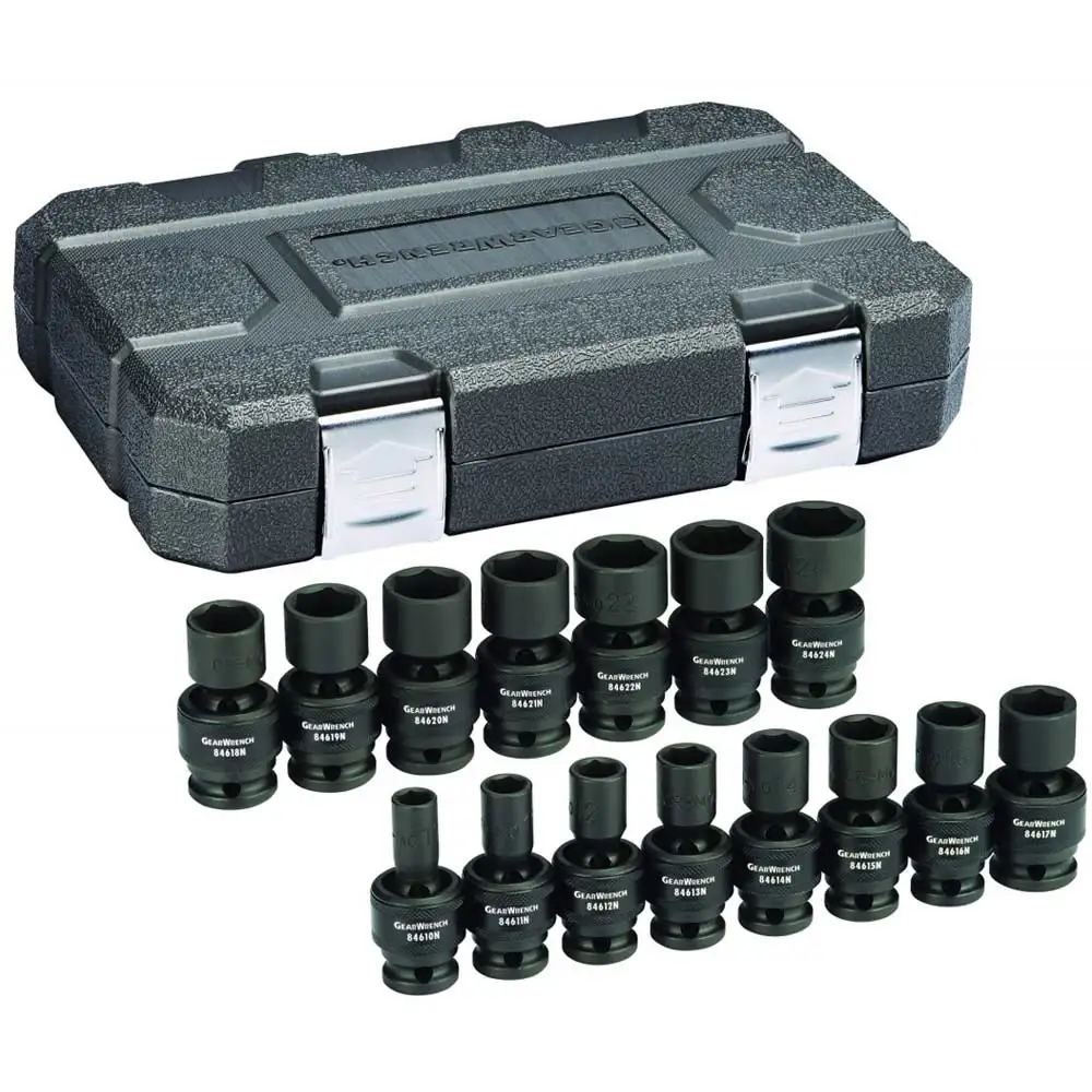 GEARWRENCH 1/2inch Drive 6 Point Standard Universal Impact Metric Socket Set - 15 Piece 84939N