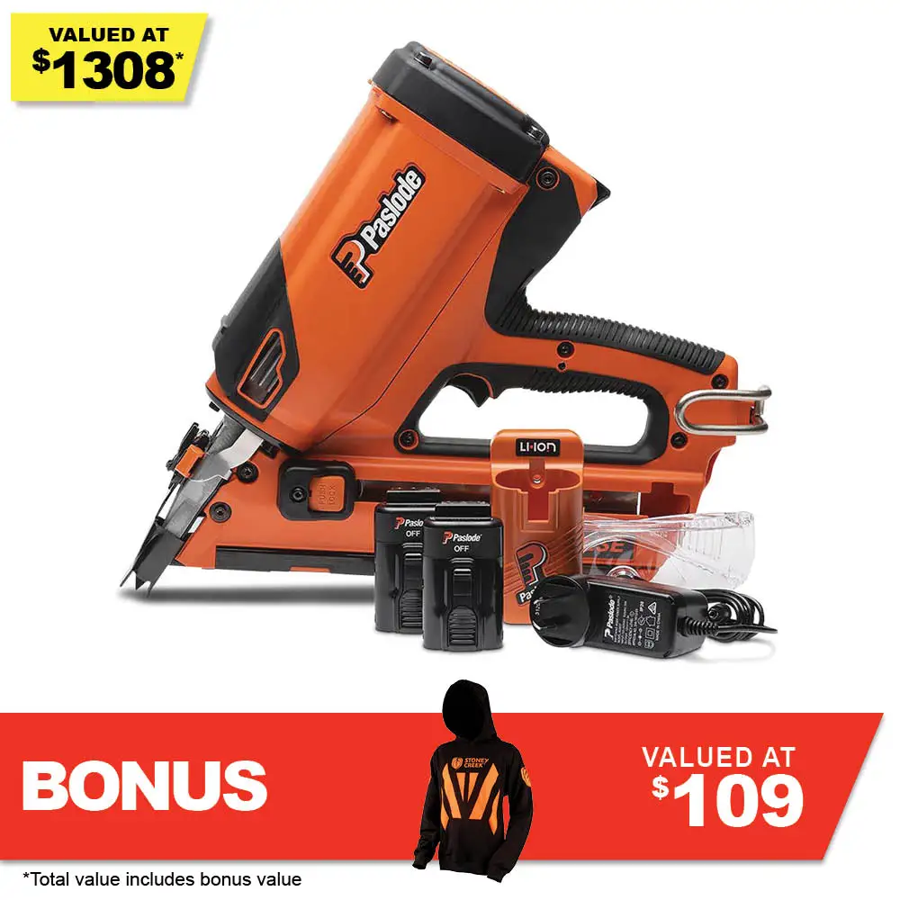 PASLODE 2x2.2Ah 50-90mm FrameMaster PowerVent Gas Framing Nailer Kit S20W22