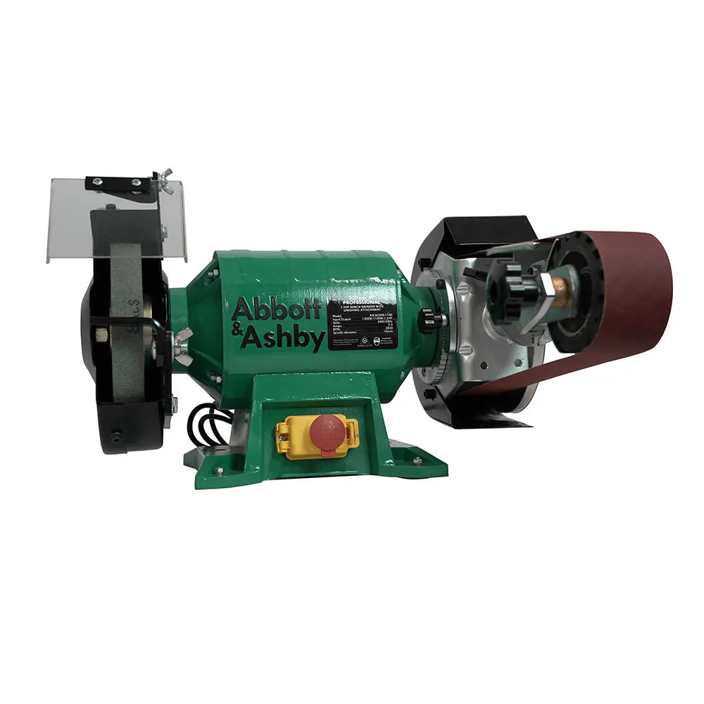 ABBOTT & ASHBY 1000w 200mm Professional Bench Grinder with Fitted AA362 Linishing Attachment AA362W8-1100