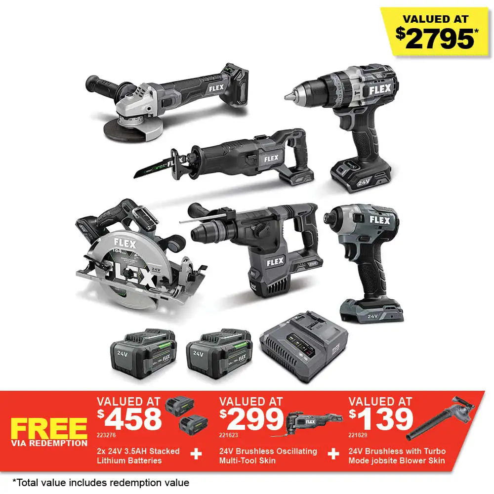 FLEX 24V Brushless 6 Piece 2 x 5.0Ah Combo Kit FXMA602-2C