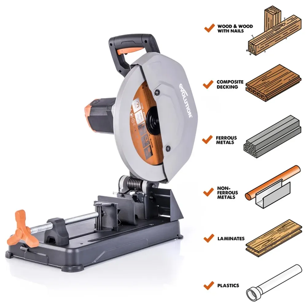 EVOLUTION 355mm 2200W Multi-Material Cutting Chop Saw w. Blade R355CPS