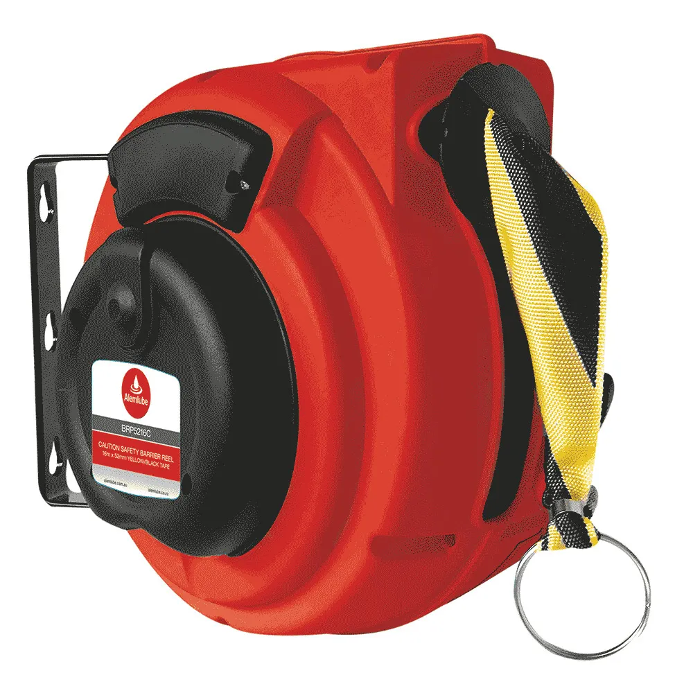 ALEMLUBE Caution Safety Barrier Reel - 16M Long Yellow And Black Band BRP5216C