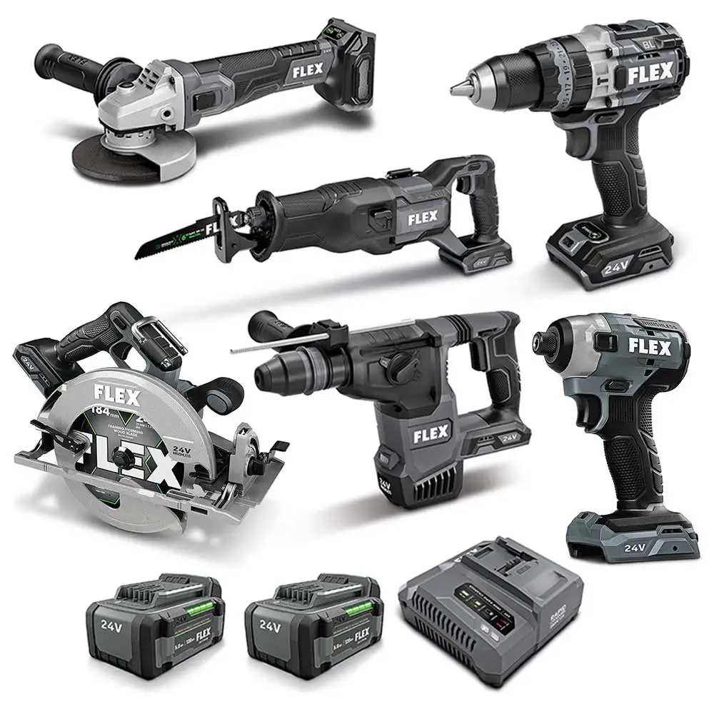 FLEX 24V Brushless 6 Piece 2 x 5.0Ah Combo Kit FXMA602-2C