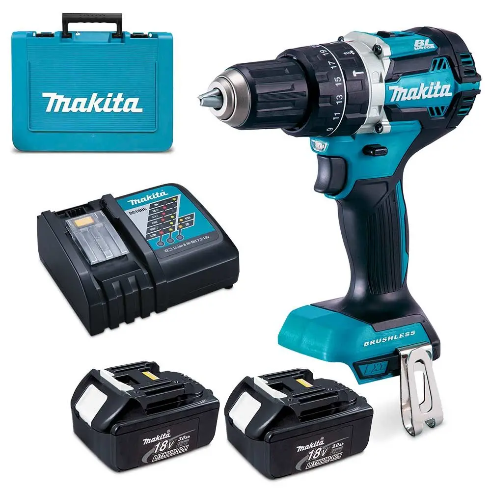 MAKITA 18V Brushless 3.0Ah Li-Ion Cordless Heavy Duty Hammer Drill Kit DHP484RFE