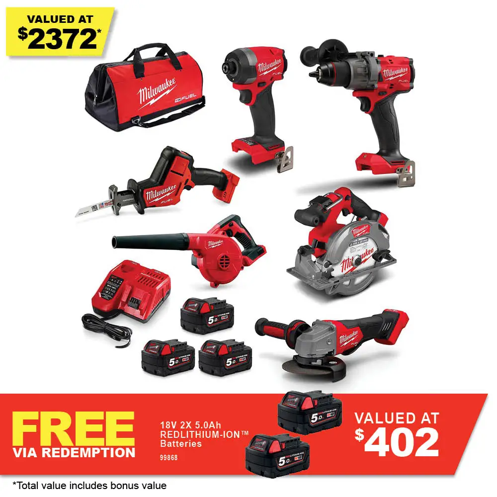 MILWAUKEE 18V FUEL 6 Piece 3 x 5.0Ah Combo Kit Power Pack M18FPP6A4503B