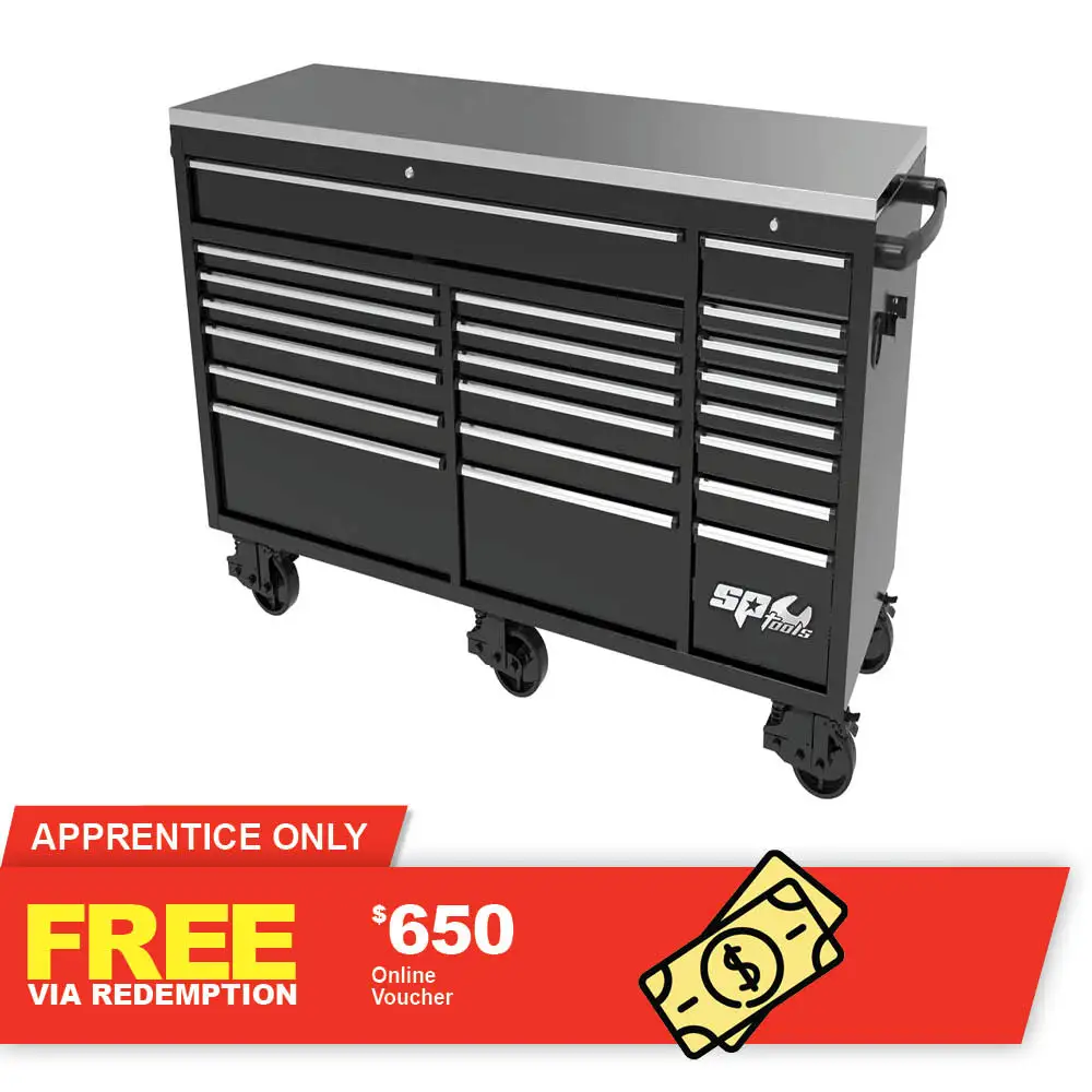 SP TOOLS 73inch USA Sumo Series Wide Roller Cabinet - 21 Drawer - Black/Chrome SP44825