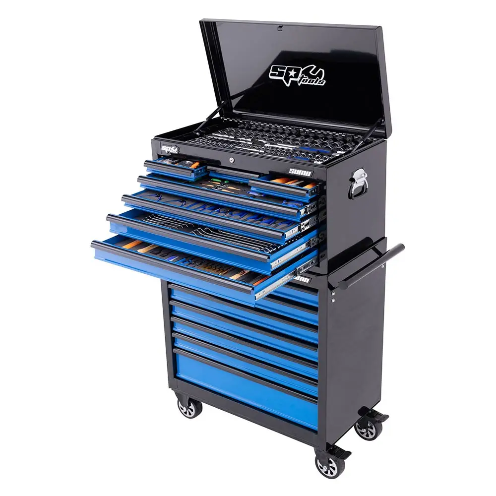 SP TOOLS Metric/Sae Tool Kit Black/Blue 14 Drawer - 417 Piece SP50176X