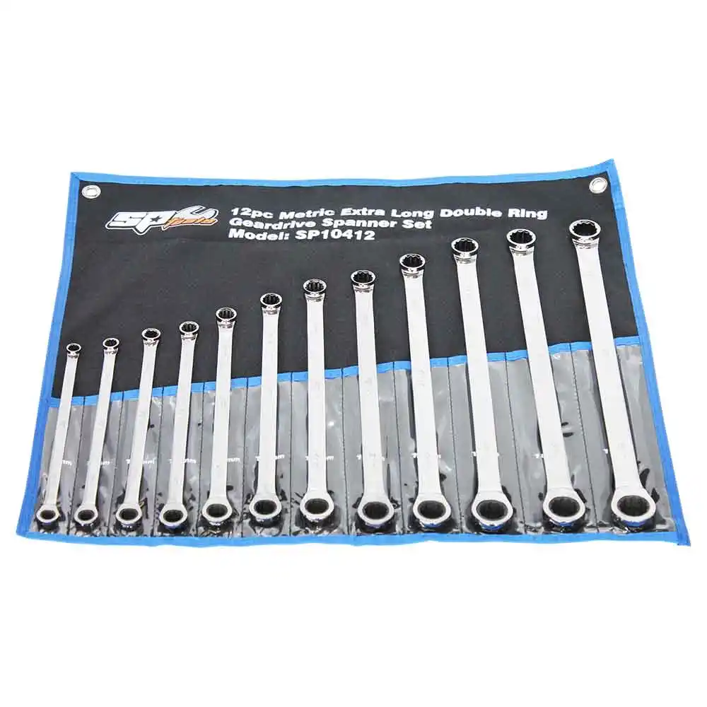 SP TOOLS 12 Piece Metric Extra Long Double Ring Geardrive Spanner Set SP10412
