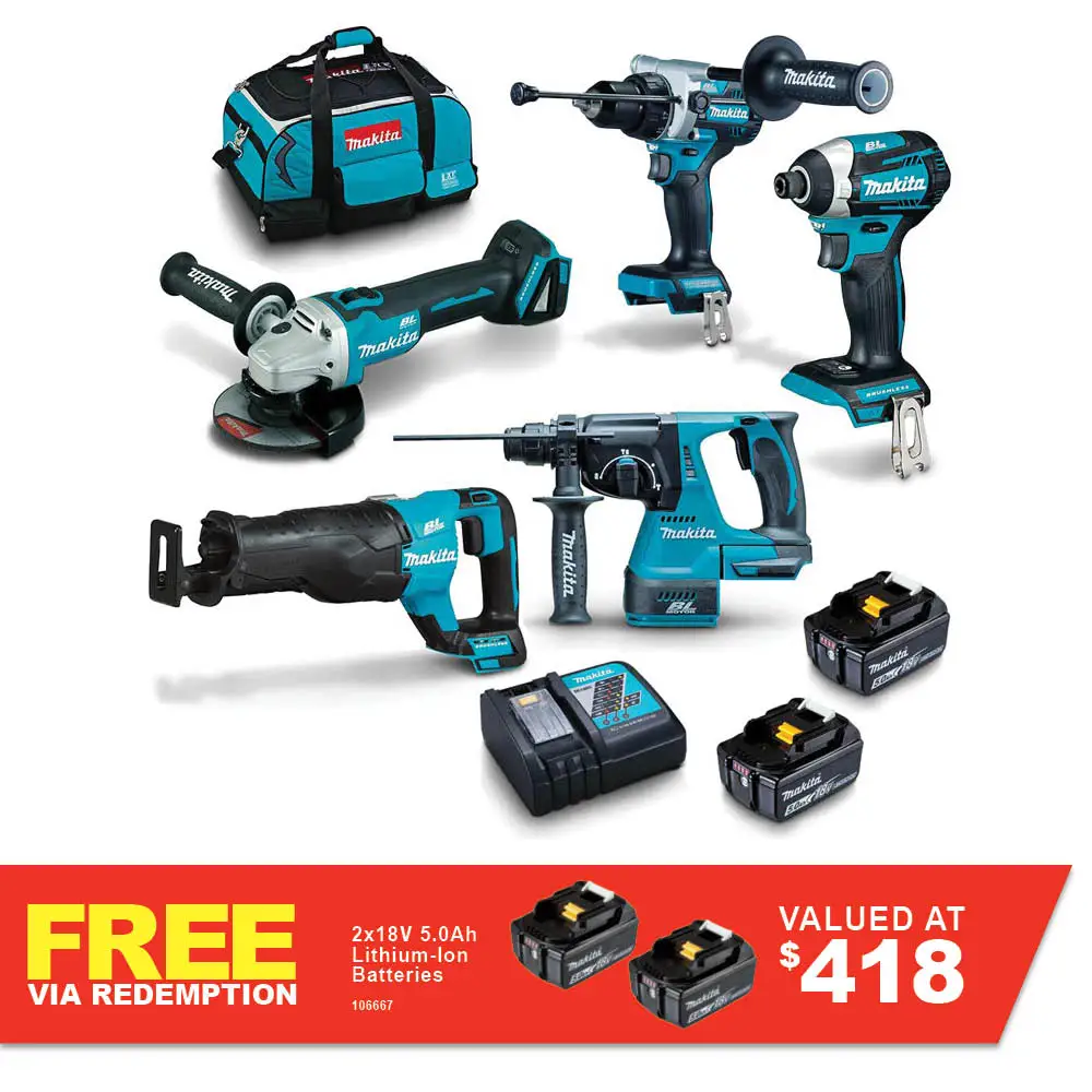 MAKITA 18V Brushless 5 Piece 2 x 5.0AH Combo Kit DLX5063TX1