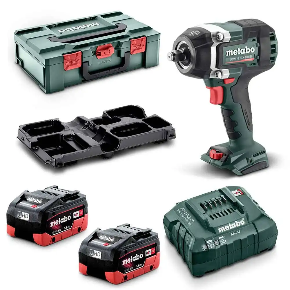 METABO 18V LTX 2 x 5.5Ah 1/2" Impact Wrench Kit SSW 18 LTX 800 BL MB 5.5 K AU60240300