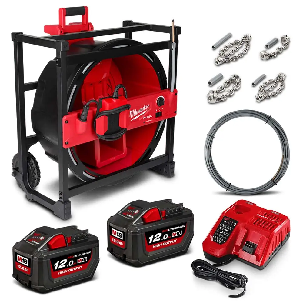 MILWAUKEE 18V FUEL 2 x 12.0Ah High Speed Chain Snake Kit with ONE-KEY�?M18FFSM122