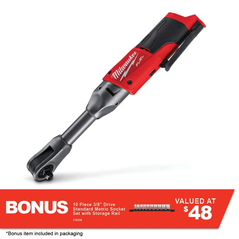 MILWAUKEE 12V FUEL 3/8" Extended Reach Ratchet with 3/8" Driver 10 Piece Socket Set M12FIR38LR0S