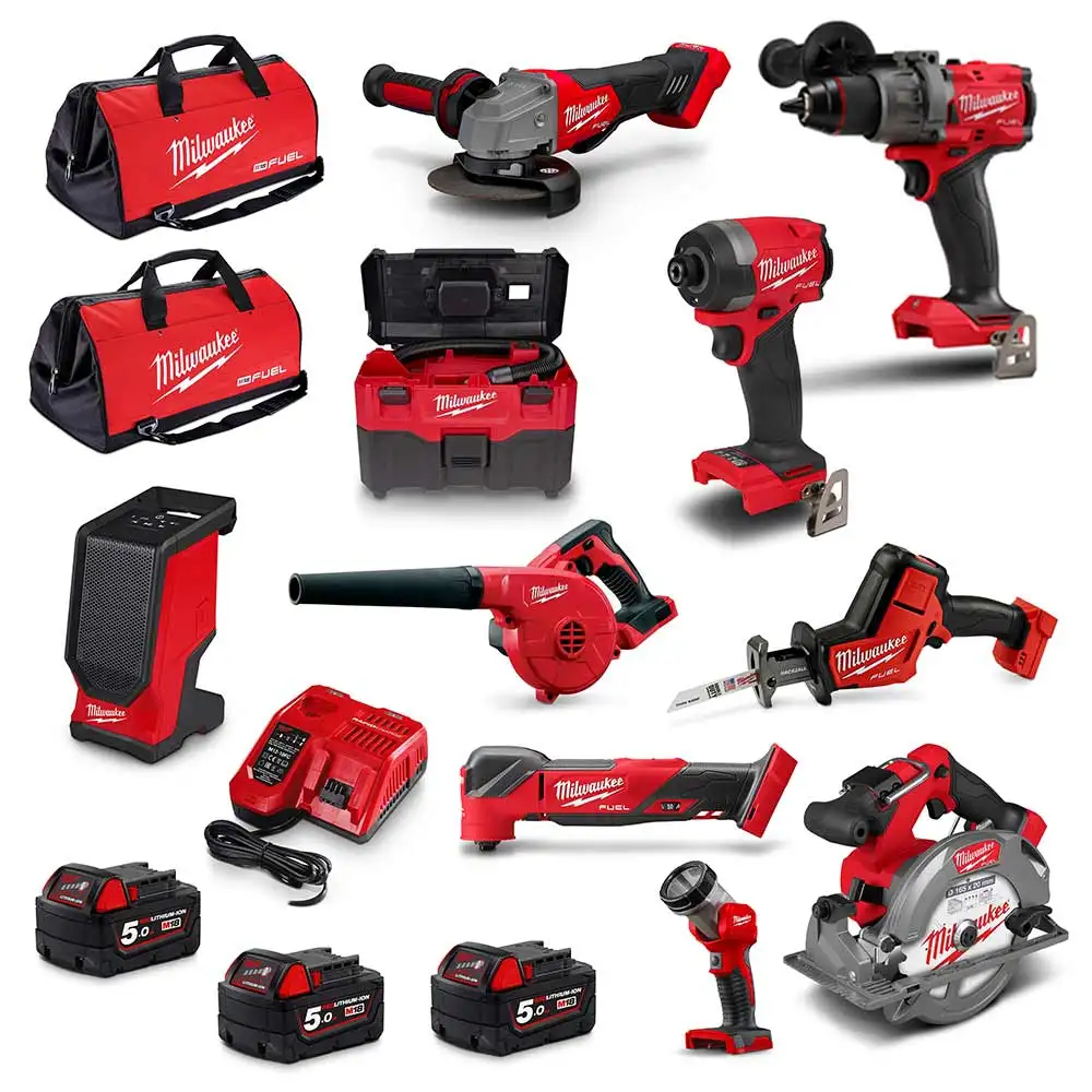 MILWAUKEE 18V FUEL Brushless 10 Piece 3 x 5.0AH Combo Kit Power Pack M18FPP10A4503B