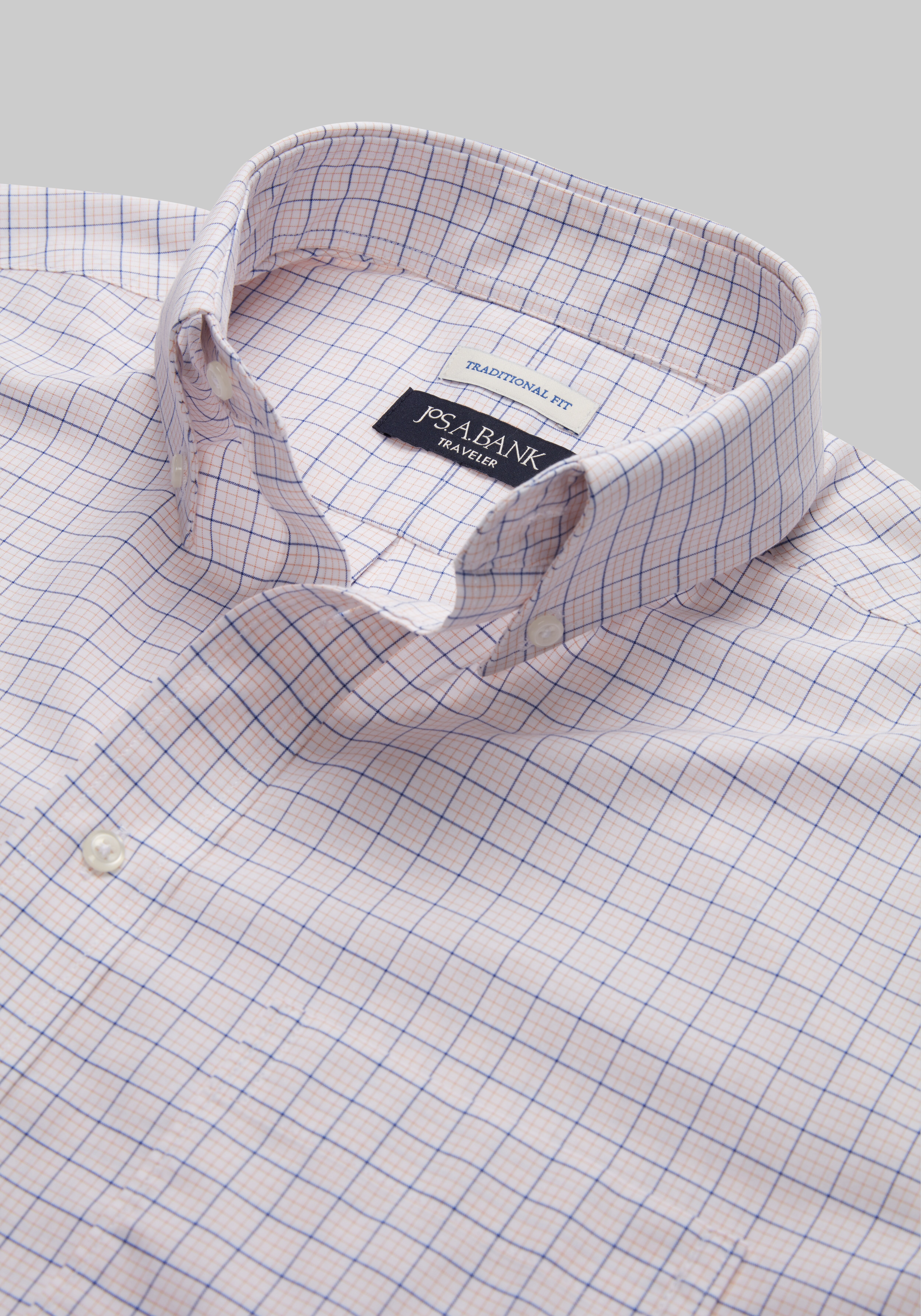 Traveler Collection Traditional Fit Button-Down Collar Grid Dress Shirt
