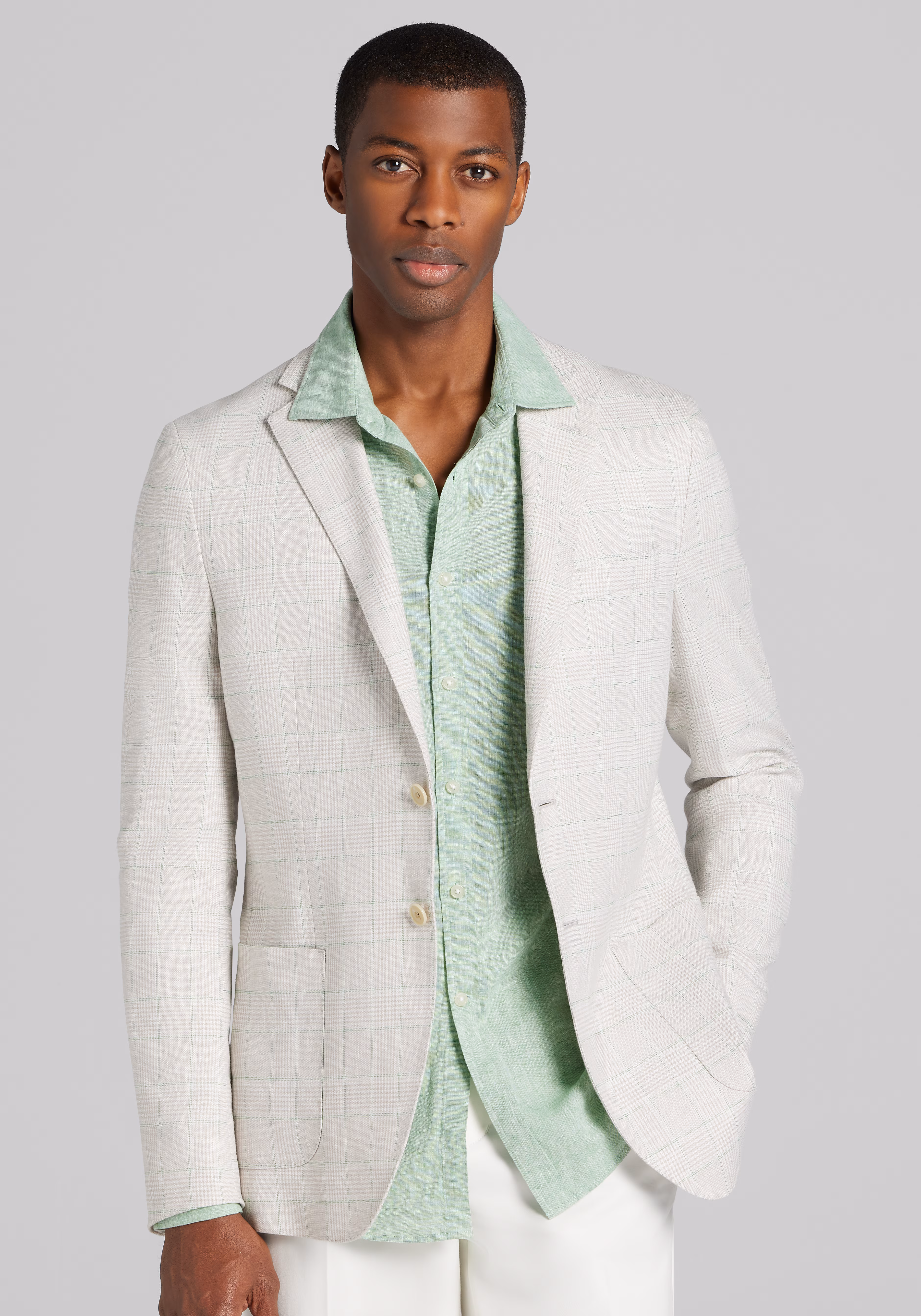Jos. A. Bank Comfort Stretch Slim Fit Plaid Linen Blend Sportcoat