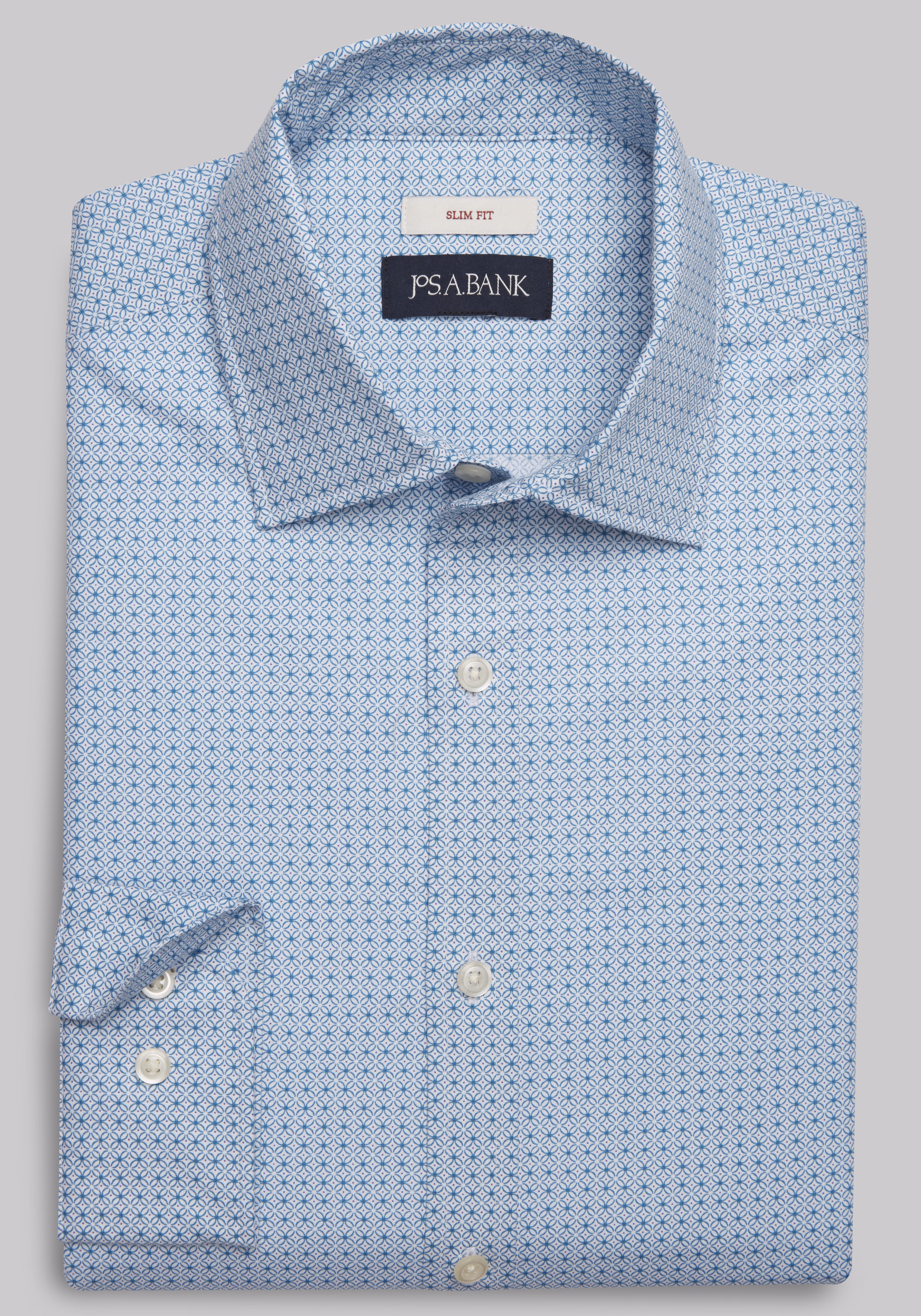 Jos. A. Bank Comfort Stretch Slim Fit Medallion Long Sleeve Sportshirt - Big & Tall