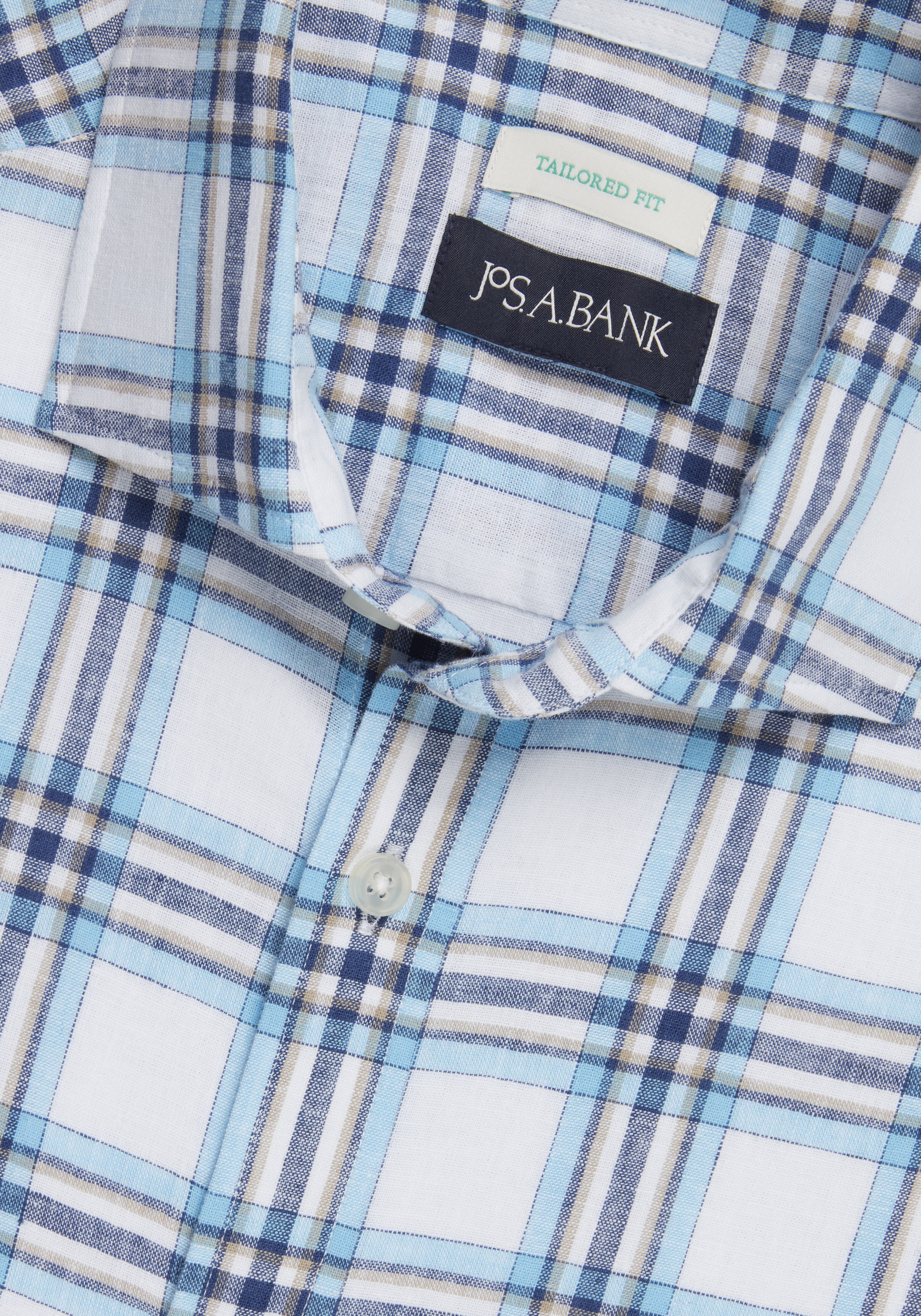 Jos. A. Bank Tailored Fit Plaid Linen Blend Short-Sleeve Sportshirt - Big & Tall