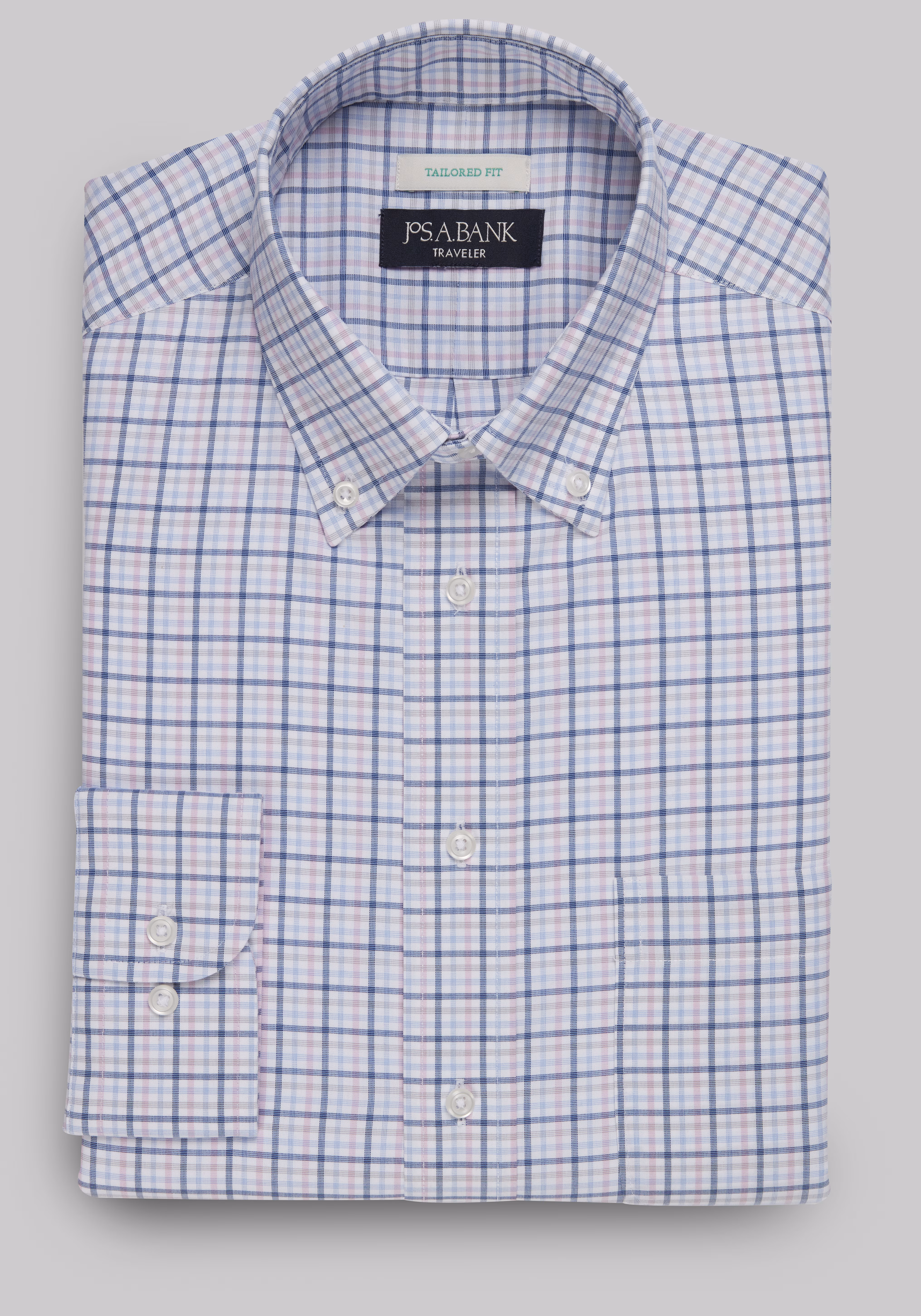 Traveler Collection Tailored Fit Button-Down Collar Plaid Dress Shirt